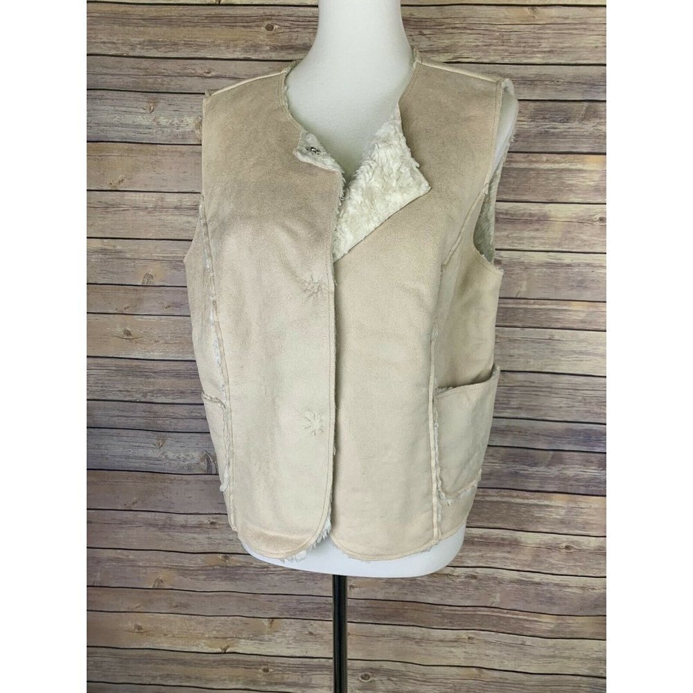 Old Navy Womens Xl Faux Suede Vest Faux Fur Lining